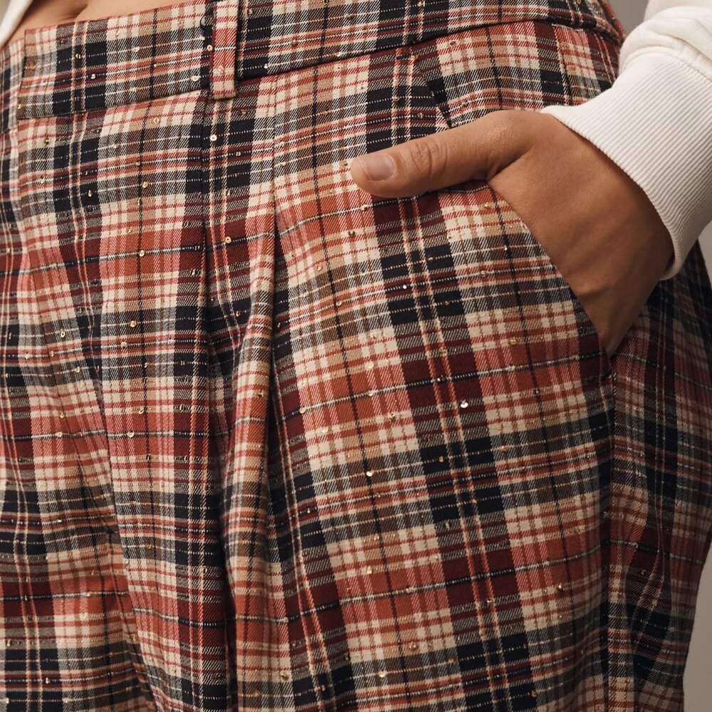 NWT Anthropologie Maeve Plaid Wide-Leg Trousers - Red and Brown - Picture 5 of 5